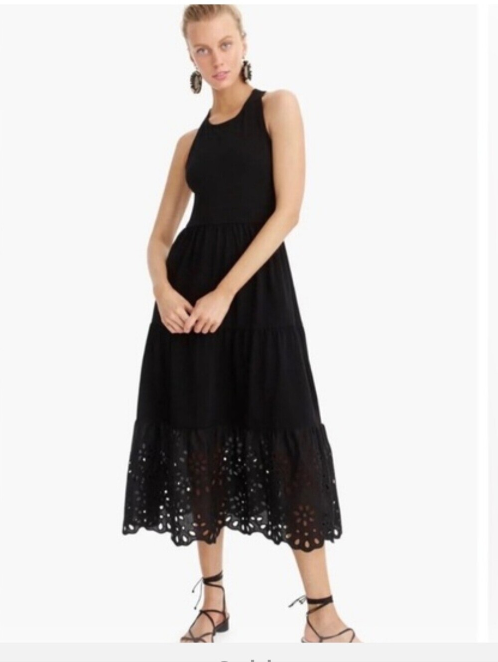 J. Crew Cotton Eyelet Criss Cross Open Back Boho Black Maxi Dress Large Coastal